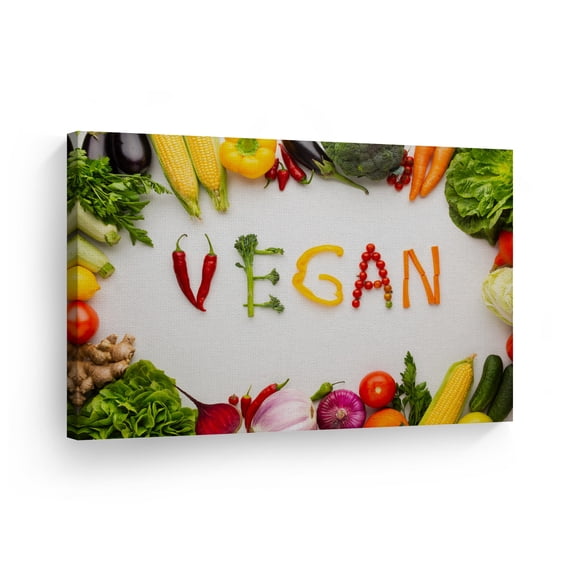Smile Art Design Colorful Vegetables Vegan Lettering Kitchen Canvas Wall Art Print Restaurant Cafe Dining Room Farmhouse Decor Modern Housewarming Gift Ready to Hang 30x40