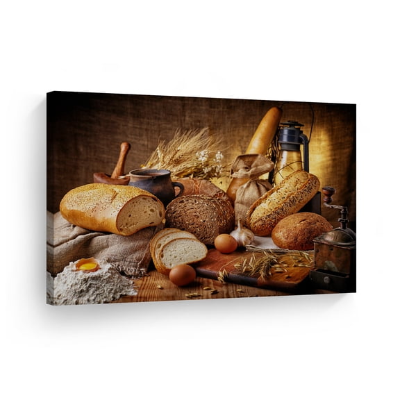 Smile Art Design County Breads Still Life Rustic Kitchen Canvas Wall Art Print Restaurant Cafe Dining Room Farmhouse Decor Modern Housewarming Gift Ready to Hang 8x12