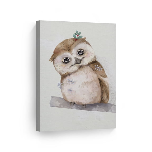 Smile Art Design Cute Animals Watercolor Paint Owl Wall Decor Canvas Wall Art Print Kids Room Decor Baby Room Decor Nursery Decor Ready to Hang Made in the USA- 12x8