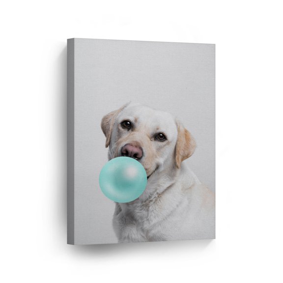 Smile Art Design Cute Labrador Retriever Dog Animal Bubble Gum Art Teal Blue CANVAS PRINT Photo Wall Art Home Decoration Pop Art Kids Room Decor Nursery Ready to Hang Made in the USA 12x8