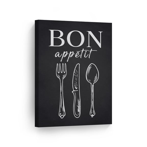 Smile Art Design Fork Knife Spoon Bon Appetit Lettering Kitchen Canvas Wall Art Print Restaurant Cafe Dining Room Farmhouse Decor Modern Housewarming Gift Ready to Hang 17x11
