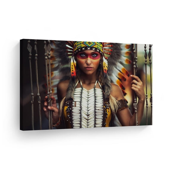 Smile Art Design Indian Wall Art Blue Eyed Native American Girl Canvas Print Home Decor Decorative Artwork Living Room Bedroom Office Wall Decor Ready to Hang Made in USA - 8x12