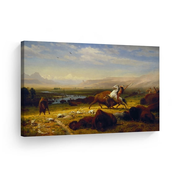 Smile Art Design Indian Wall Art Native American Warrior Hunting a Bison Canvas Print Home Decor Decorative Artwork Living Room Bedroom Office Wall Decor Ready to Hang Made in USA - 30x40