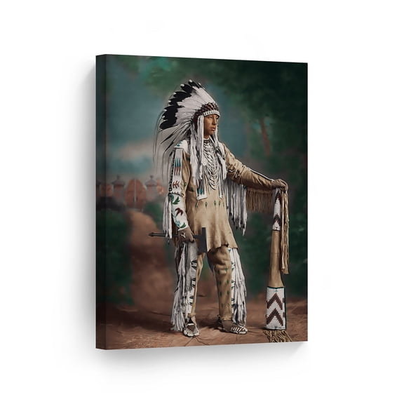 Smile Art Design Indian Wall Art Portrait of a Native American Canvas Print Home Decor Decorative Artwork Living Room Bedroom Office Wall Decor Ready to Hang Made in USA - 12x8