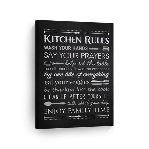 Smile Art Design Kitchen Rules on Blackboard Kitchen Canvas Wall Art Print Restaurant Cafe Dining Room Farmhouse Decor Modern Housewarming Gift Ready to Hang 12x8