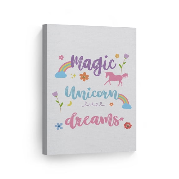 Smile Art Design Magic Unicorn Dreams Quote Wall Decor Unicorn Gift White Background Canvas Wall Art Print Kids Room Decor Baby Room Decor Nursery Decor Ready to Hang Made in the USA- 36x24