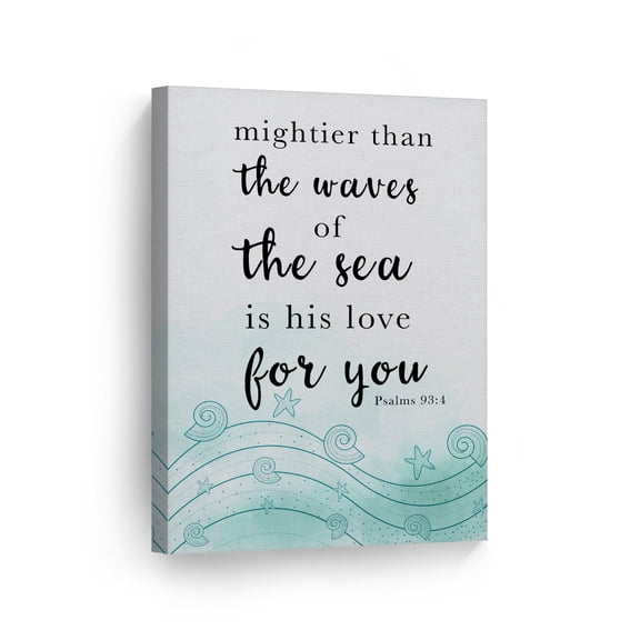 Smile Art Design Mightier than the waves of the sea is his love for you Psalms 93:4 Scripture Wall Art Canvas Print Bible Verse Christian Art Religious Inspirational Gift Ready to Hang 12x8