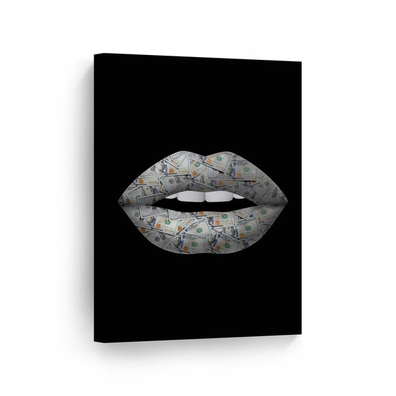 Smile Art Design Modern Style Lips with 100 Dollar Money in Black Motivational Canvas Wall Art Inspirational Wall Art Entrepreneur Quote Print Office Living Room Decor Gift Ready to Hang 40x30