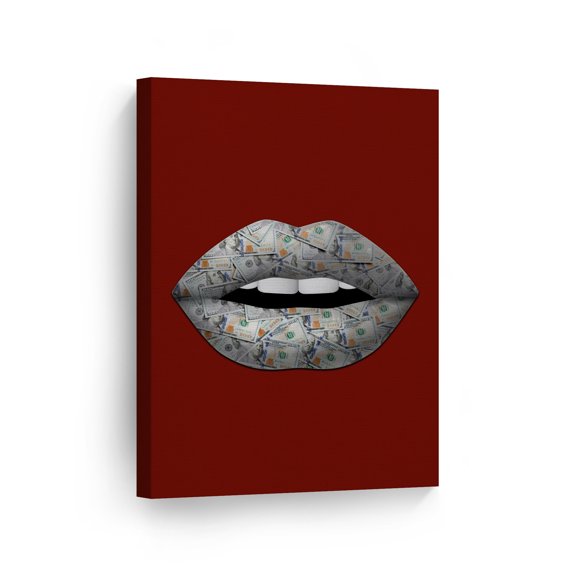 Smile Art Design Modern Style Lips with 100 Dollar Money Red Motivational Canvas Wall Art Inspirational Wall Art Entrepreneur Quote Canvas Print Modern Office Decor Artwork Gift Ready to Hang 36x24