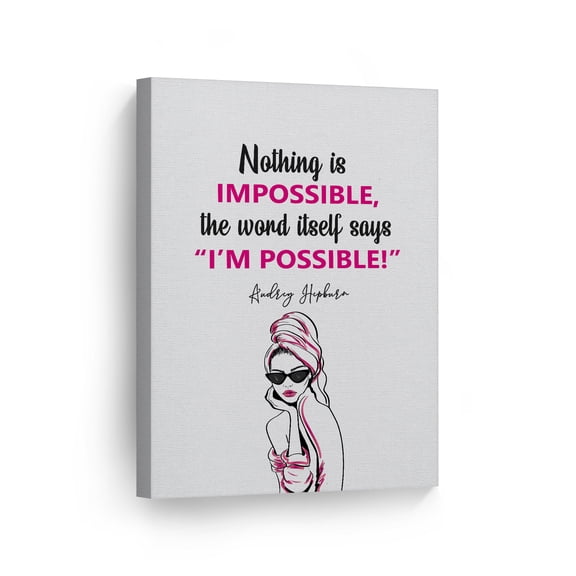 Smile Art Design Nothing Impossible the Word Itself Says "I'm Possible!" Quote by Audrey Hepburn Glam Fashion Canvas Wall Art Print Women Dorm Bedroom Living Room Wall Decor Ready to Hang 12x8