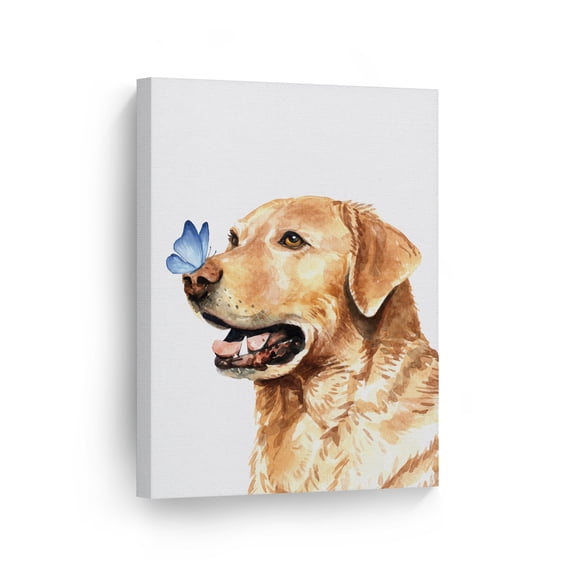 Smile Art Design Portrait of Labrador Retriever Dog with Butterfly Watercolor Animal Canvas Wall Art Print Pet Owner Dog Lover Mom Dad Gift Living Room Kids Baby Nursery Decor Ready to Hang - 40x30