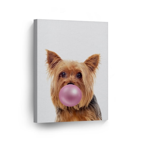 Smile Art Design Portrait of Yorkshire Terrier Yorkie Dog Chewing Pink Bubble Gum Canvas Wall Art Print Pet Dog Lover Gift Animal Pop Art Living Room Bedroom Kids Baby Nursery Room Decor - 40x30