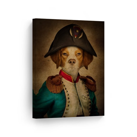 Smile Art Design Portrait of Epagneul Breton Dog Dressed as Napoleon Animal Canvas Wall Art Print Pet Owner Dog Lover Mom Dad Gift Living Room Bedroom Kids Baby Nursery Decor Ready to Hang - 12x8