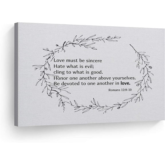 Smile Art Design Romans 12:9-10 Love Must Be Sincere Quote Scripture Wall Art Bible Verse CANVAS PRINT Rustic Home Decor Ready to Hang Made in the USA- 24x36
