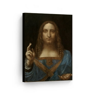 Smile Art Design Salvator Mundi by Leonardo Da Vinci Canvas Wall Art Canvas Print Famous Art Painting Reproduction Fine Art Oil Paintings Home Decor Ready to Hang- Made in USA- 28x19