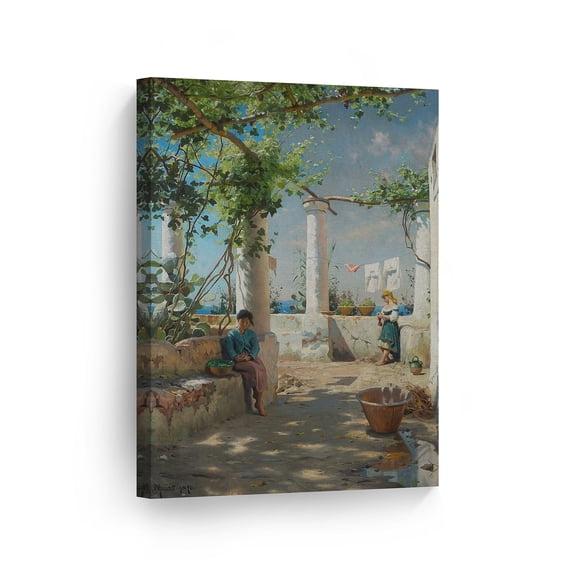 Smile Art Design Scene from an Italian Pergola in Summer Peder Mork Monsted Canvas Wall Art Print Oil Painting Classic Modern Art Reproduction Home Decor Ready to Hang Made in the USA- 12x8