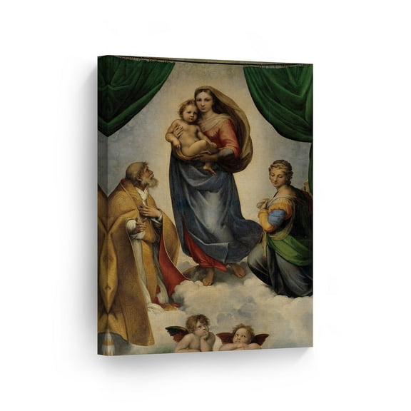 Smile Art Design Sistine Madonna by Raphael Art Canvas Print Famous Fine Art Oil Painting Reproduction Canvas Wall Art Renaissance Art Home Decor Ready to Hang Made in the USA 12x8