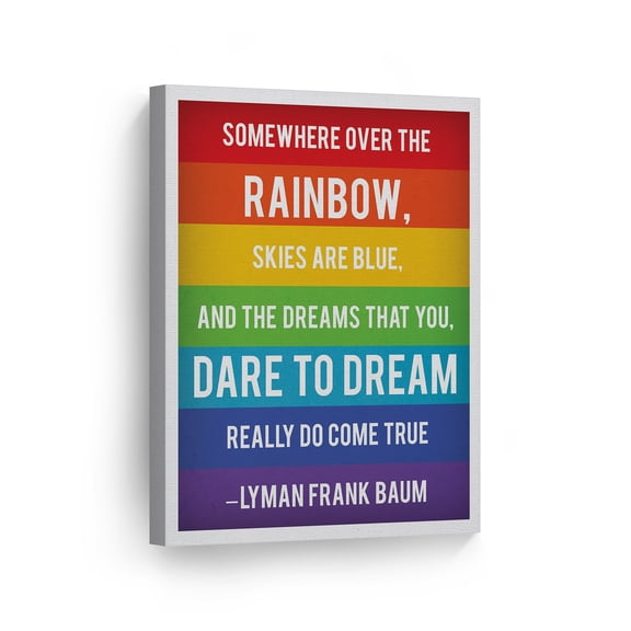 Smile Art Design Somewhere Over The Rainbow Skies Are Blue Quote Canvas Print Motivational Inspirational Wall Art Saying Home Decor Artwork Bedroom Living Room Ready to Hang Made in the USA - 28x19