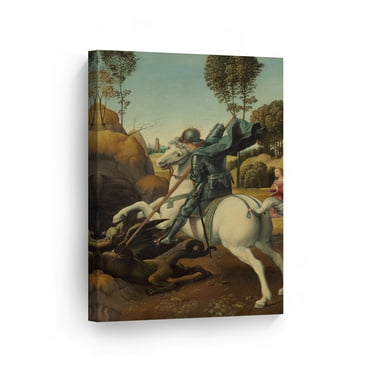 Smile Art Design St. George and the Dragon by Raphael Art Canvas Print Famous Fine Art Oil Painting Reproduction Canvas Wall Art Renaissance Art Home Decor - Made in the USA 40x30