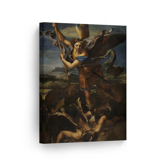 Smile Art Design St. Michael Slaying the Devil by Raphael Art Canvas Print Famous Fine Art Oil Painting Reproduction Canvas Wall Art Renaissance Art Home Decor Ready to Hang Made in the USA 12x8