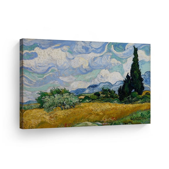Smile Art Design Vincent Van Gogh Wheat Field with Cypresses, 1889 Canvas Wall Art Print Artwork Classic Modern Art Living Room Bedroom Decor Ready to Hang Made in the USA - 8x12