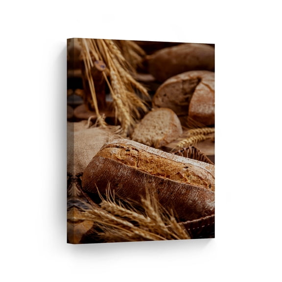 Smile Art Design Whole Grain County Bread Rustic Kitchen Canvas Wall Art Print Restaurant Cafe Dining Room Farmhouse Decor Modern Housewarming Gift Ready to Hang 12x8
