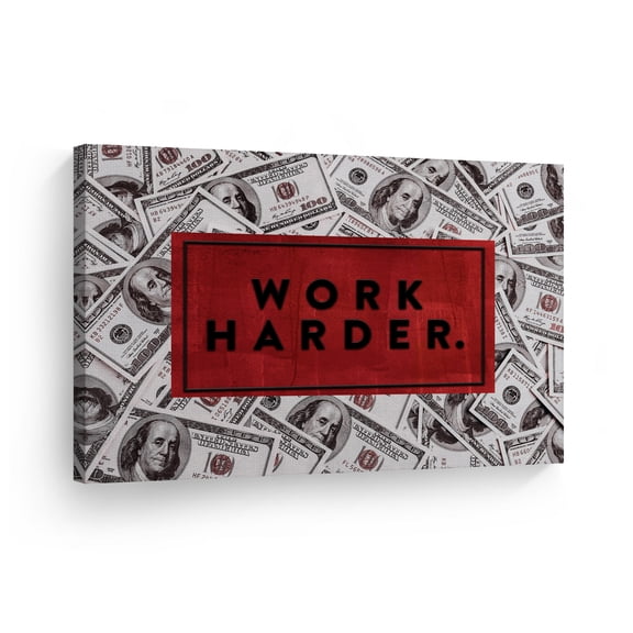 Smile Art Design Work Harder Quote Money 100 American Dollar Bill Motivational Canvas Wall Art Inspirational Wall Art Entrepreneur Quote Print Modern Office Living Room Decor Gift 30x40