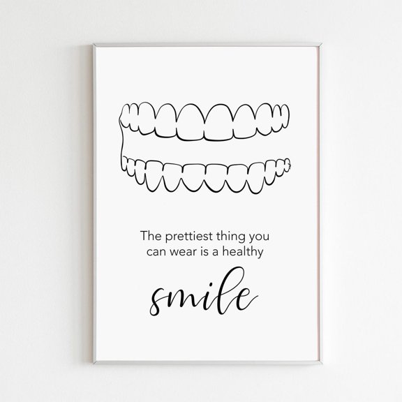 Smile Art Prettiest Thing You Can Wear Quote Minimalist Dentist Clinic Wall Picture S Abstract Tooth Poster Wall Art Print