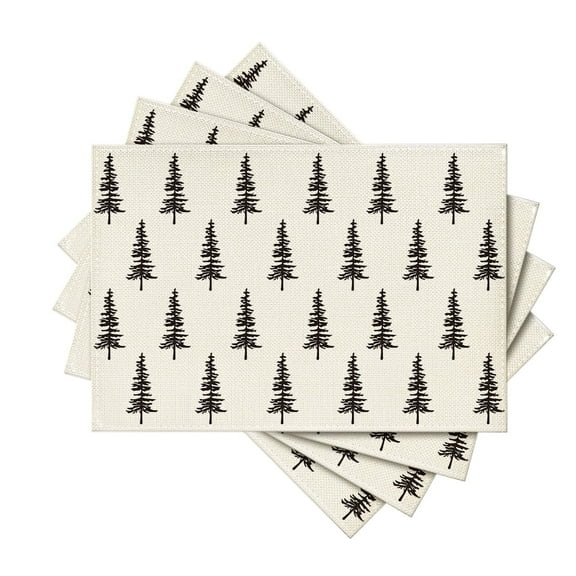 Smile Beige Xmas Tree Christmas Placemats Set of 4, 12x18 Inch Winter Table Mats