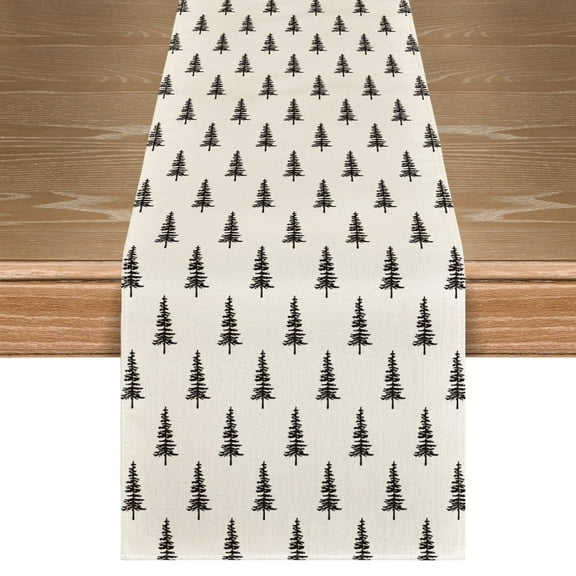 Smile Beige Xmas Tree Christmas Table Runner, Seasonal Winter Kitchen Dining Table Decoration for Home Party Decor 13x72 Inch