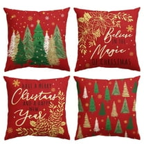 Sm:)e Believe Happy New Year Christmas Pillow Cover Set of 4, 18x18 Inch, Red