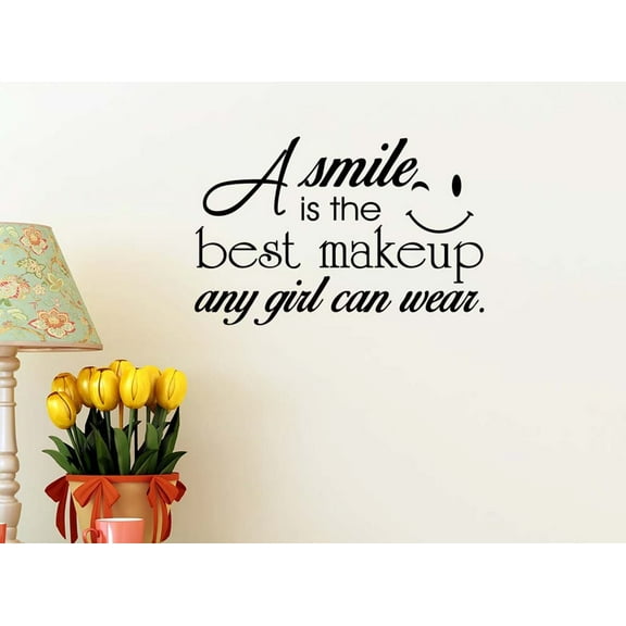 A Smile is The Best Makeup a Girl can wear 23 X 15 Vinyl Wall Quote Decal Sticker Cute Girl Smile Hepburn Wall Art Decor Motivational Inspirational Lettering