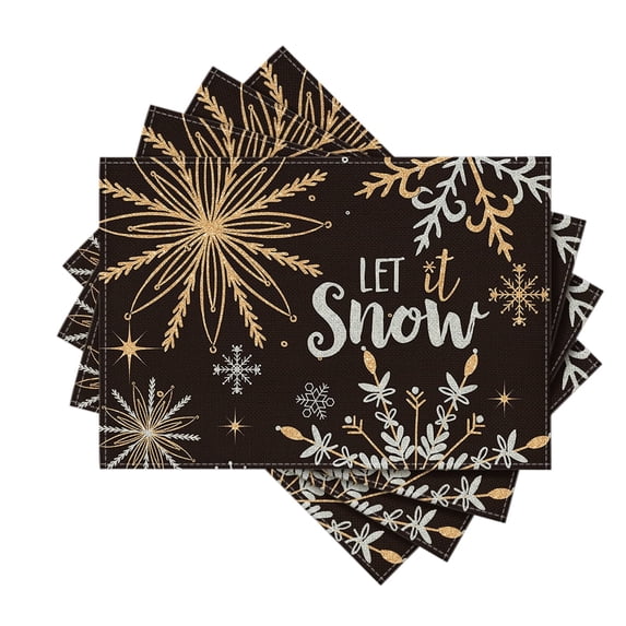 Smile Black Snowflake Let It Snow Winter Placemats Set of 4, 12x18 Inch Seasonal Christmas Table Mats