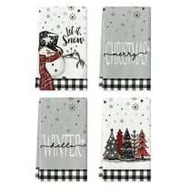 Sm:)e Black White Buffalo Plaid Snowman Xmas Trees Christmas Kitchen Dish Towels 18 x 26 Inch Set of 4