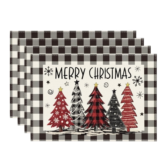 Smile Black and White Buffalo Plaid Christmas Trees Winter Christmas Placemats Set of 4, 12 x 18 Inch