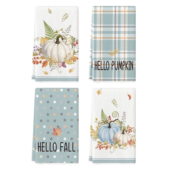 Sm:)e Blue Pumpkin Autumn Fall Thanksgiving Kitchen Dish Towels Set of 4, 18 x 26 Inch