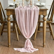 Smile Blush Cheesecloth Table Runner, 35 x 118 Inch Rustic Gauze Boho Tablecloth for Bridal Shower Wedding Party Table Decoration Light Pink 90x300 CM