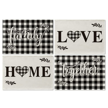 Smile Buffalo Check Plaid Placemats 12 x 18 Inch Set of 4, Black and Off White