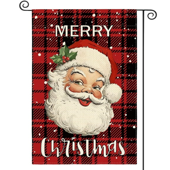Sm:)e Buffalo Check Plaid Santa Claus Christmas Garden Flag 12 x 18 Inch, Vertical Double Sided