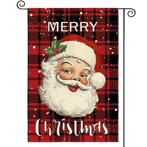 Sm:)e Buffalo Check Plaid Santa Claus Christmas Garden Flag 12 x 18 Inch, Vertical Double Sided