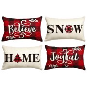 Sm:)e Buffalo Plaid Believe Christmas Throw Pillow Cover 12 x 20 Inch Set of 4