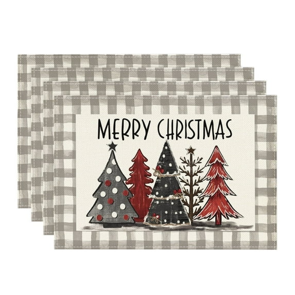 Smile Buffalo Plaid Christmas Placemats 12x18 Inch Set of 4