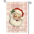 thumbnail image 1 of Sm:)e Buffalo Plaid Christmas Santa Claus Garden Flag Double Sided 12 x 18 Inch Pink Off White, 1 of 7
