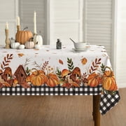 Sm:)e Buffalo Plaid Fall Thanksgiving Table Cloth 60 x 84 Inch Rectangle, Pumpkin Birdhouse Mushroom
