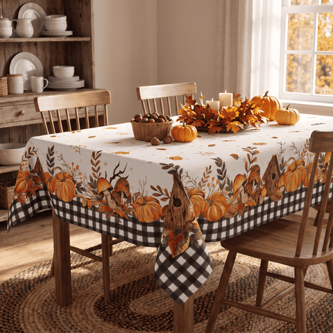 Sm:)e Buffalo Plaid Fall Thanksgiving Table Cloth 60 x 84 Inch Rectangle, Pumpkin Birdhouse Mushroom