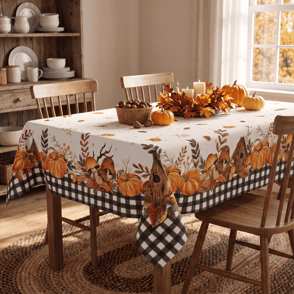 Sm:)e Buffalo Plaid Fall Thanksgiving Table Cloth 60 x 84 Inch Rectangle, Pumpkin Birdhouse Mushroom