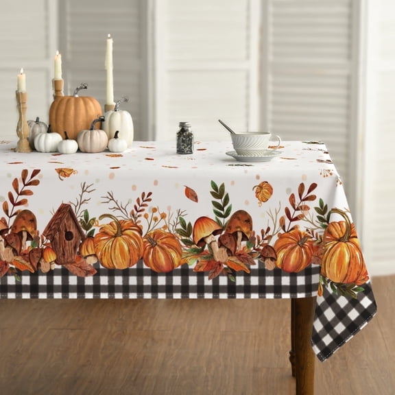 Sm:)e Buffalo Plaid Fall Thanksgiving Table Cloth 60 x 84 Inch Rectangle, Pumpkin Birdhouse Mushroom