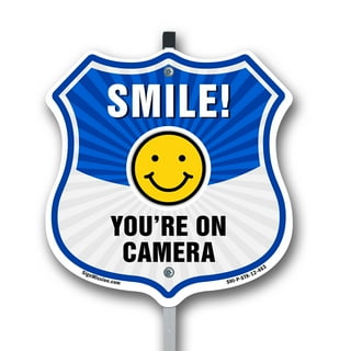 2 Pack 'Smile You're On Camera' Signs - 10x7 Inch Reflective Aluminum Security Signs