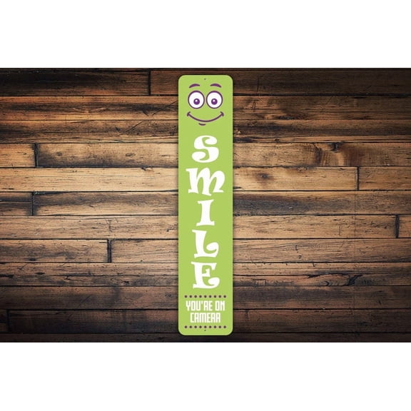 Smile You're On Camera Sign Security Camera Funny Warning Sign Funny Porch Sign Funny Door Sign Housewarming Gift Vertical Metal Aluminum Sign - Size: 16 x 4 Inches