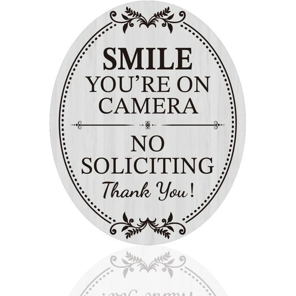 Smile You're On Camera Sign No Soliciting Sign for House Video Surveillance Signs Outdoor Self-Adhesive for Front Door or Wall Decor Use for Office or Business Door Warning Reminder Signs